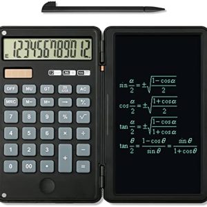 Calculator, 12-Digit Large Display Office Desk Calcultors with Erasable Writing Table, Solar and Battery Dual Power Pocket Desktop Calculator for Basic Financial Home School, Black