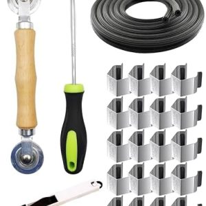 Screen Door Tool Kit - 20 Pieces Screen Installer Clips with Screen Spline(32 ft) and Screen Rolling Tool and Removal Door Hook Screen Repair of Kit Mechanic Tools Set for Installing Window